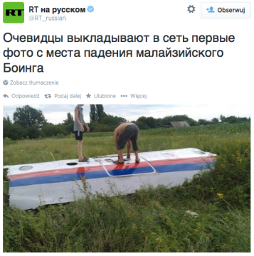 Prawdopodobnie szczątki Boeinga 777 na Ukrainie (zdjęcie z serwisu Twitter)